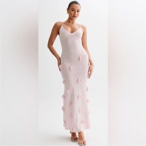 MESHKI Suki Knit Maxi Dress With Flowers - Baby Pink